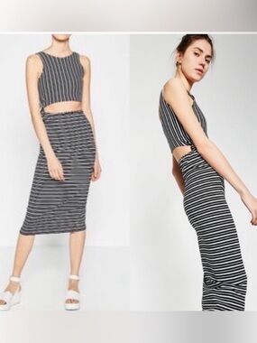 Zara Black & White Striped Cut Out Dress